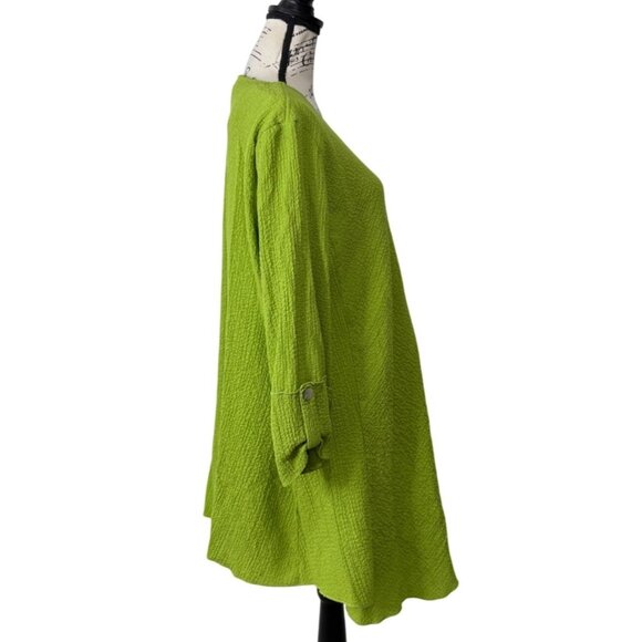 Ali Miles Womens Dress Textured 3/4 Sleeve V-Neck Lagenlook Green Size L - Picture 2 of 8
